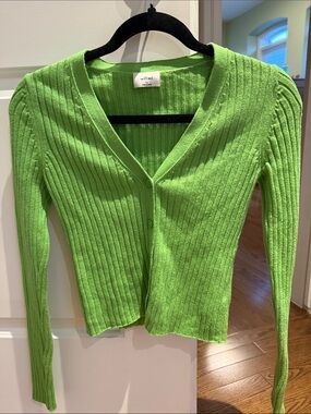 Wilfred Neon Green Ribbed Button-Up Cardigan
